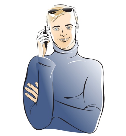 yound man with a mobile phoneのイラスト素材