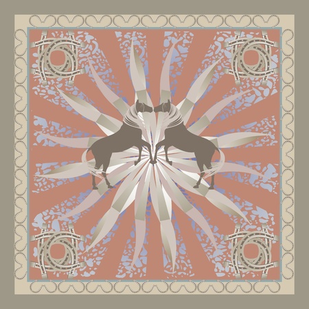 horse  ornament  pattern retro pastel colorのイラスト素材