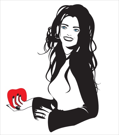 brunette with a red appleのイラスト素材