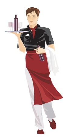 restaurant waiter in uniformのイラスト素材