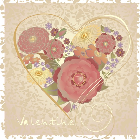 Valentine postcard floral design vintageのイラスト素材