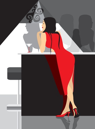 lady in red party in clubのイラスト素材