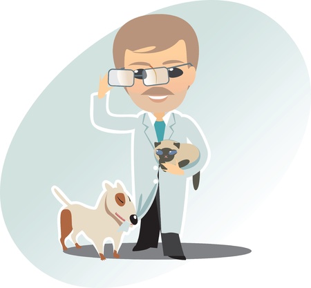 Veterinary man cat and dogのイラスト素材