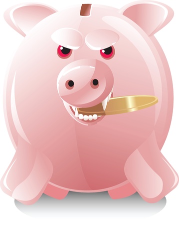 greedy little pig with  coinのイラスト素材