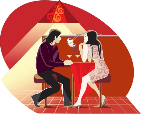 red evening cafe man woman のイラスト素材