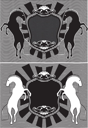 horses silhouette black and whiteのイラスト素材