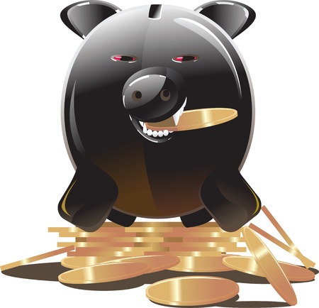 evil greedy black piggy bankのイラスト素材