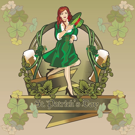 st. Patrick day girl  labelのイラスト素材