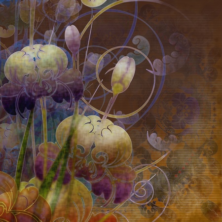 flowers iris pattern  background brownの写真素材