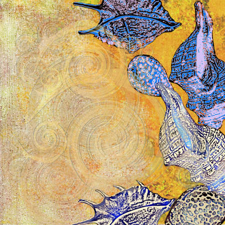 sea blue shell on background yellow の写真素材