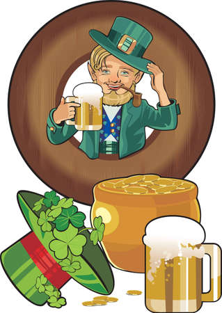 st Patricks day gnom in wooden ftameのイラスト素材