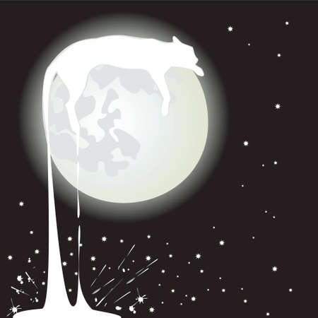 moon  cat white on black backgroundのイラスト素材