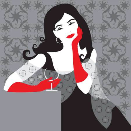 lady in black on pattern backgroundのイラスト素材
