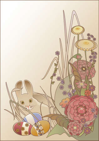 bunny Easter, floral  postcard retroのイラスト素材
