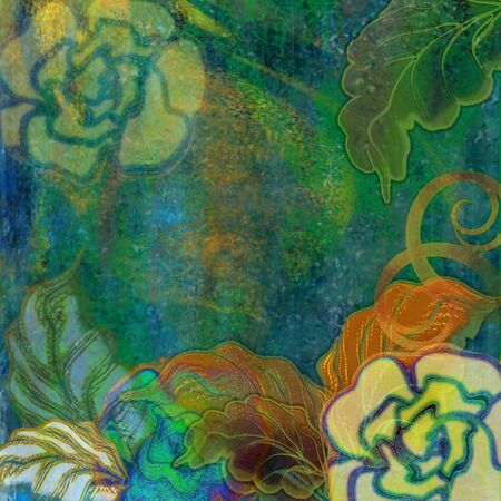 flowers and leaves, design green exoticの写真素材
