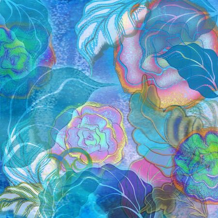 tropic blue and pink floral designの写真素材