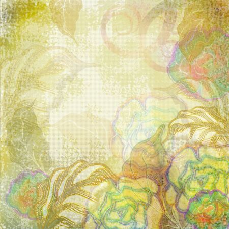 flowers, leaves on beige backgroundの写真素材