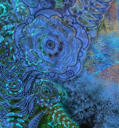 floral pattern dark blue, abrisの写真素材