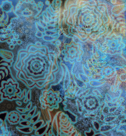 floral pattern dark blue, old wallpaperの写真素材