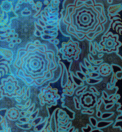floral pattern dark blue, old wallpaperの写真素材