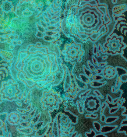 floral pattern dark  green, old wallpaperの写真素材