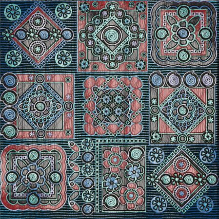 blue and red geometrical pattern on black backgroundの写真素材