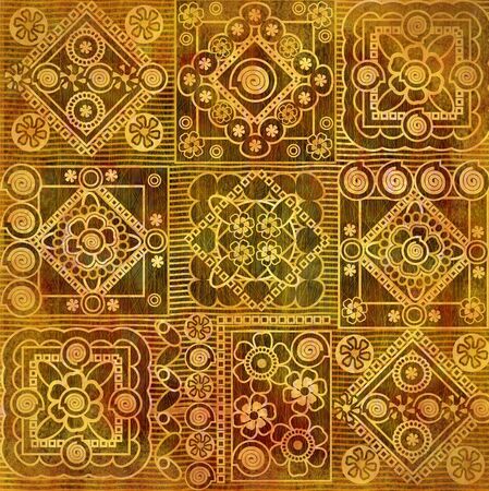 orange and red geometrical pattern on black backgroundの写真素材