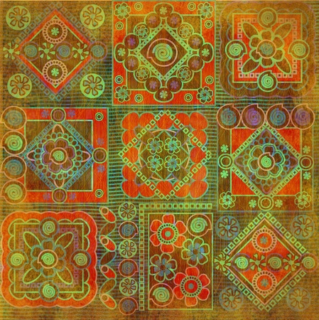 green  and red geometrical pattern on black backgroundの写真素材