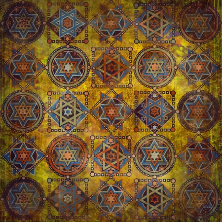 geometric pattern stars on dark yellow backgroundの写真素材