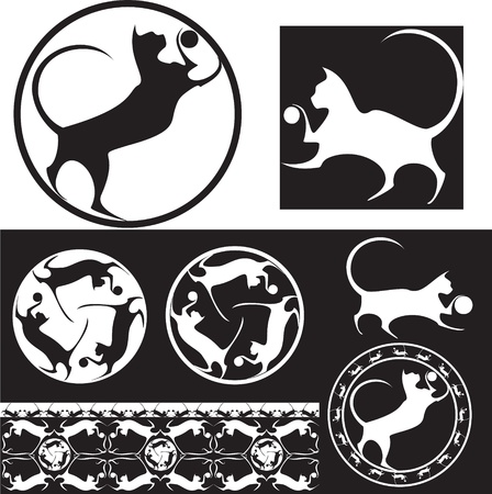 cat set, black and whiteのイラスト素材