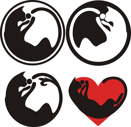 cats, design elements on circle backgroundのイラスト素材