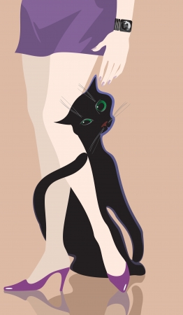 girl and black cat, female feet;のイラスト素材