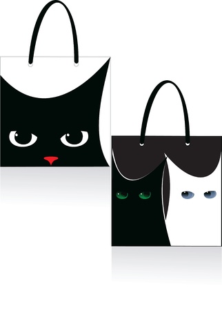 bag cat, design element on black and white backgroundのイラスト素材