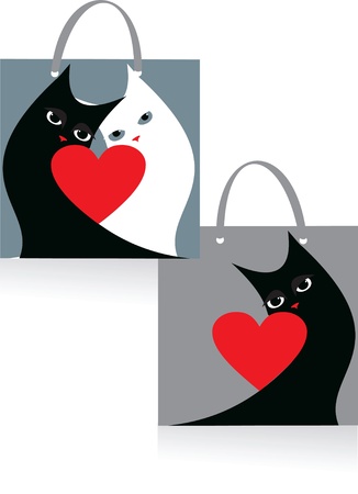 design element black and white cats, package のイラスト素材