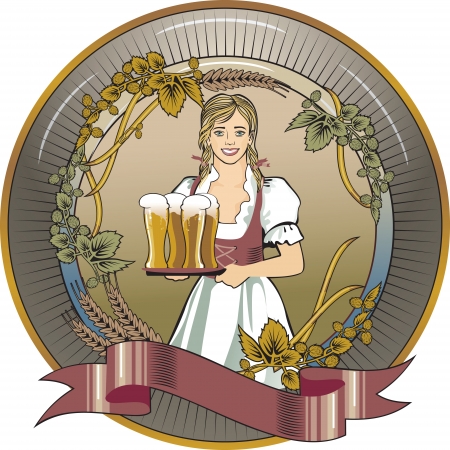 girl blond beer waitress, labelのイラスト素材