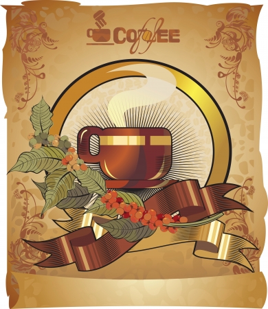  black coffee cup , retro label のイラスト素材