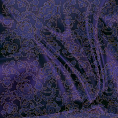 oriental floral pattern dark blue の写真素材