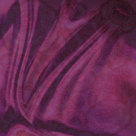 floral design dark silk fabricの写真素材