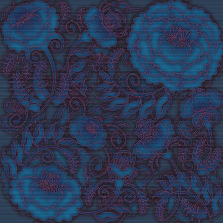 floral design dark silk fabricの写真素材