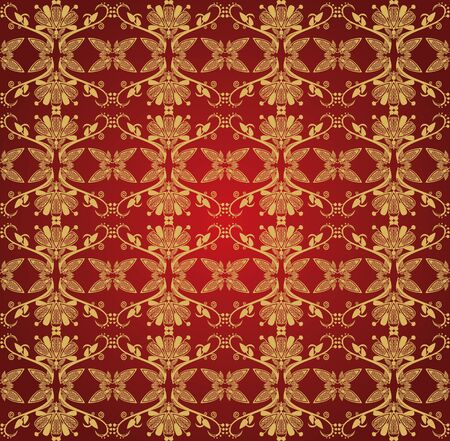 pattern floral golden on dark red backgroundのイラスト素材