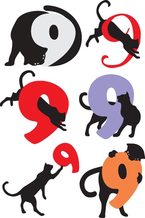 silhouette black cat, nine livesのイラスト素材