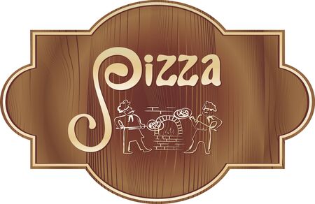 pizza sing, label, wood signboardのイラスト素材