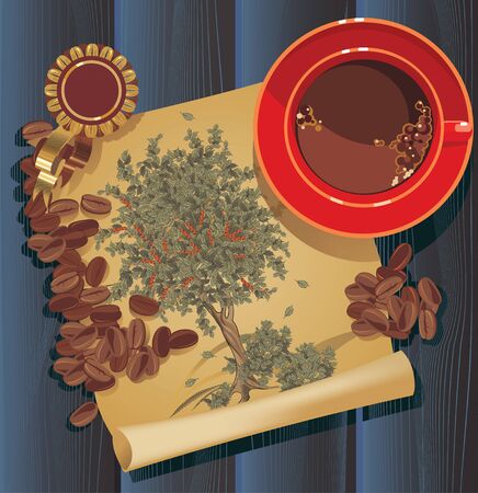 coffee tree graphic, old paperのイラスト素材