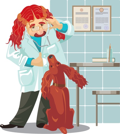 veterinarian clinic, doctor and spanielのイラスト素材