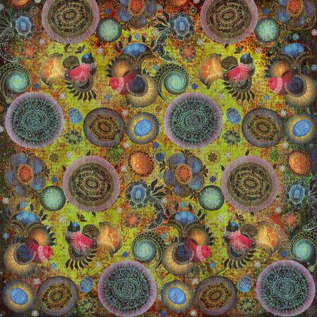 flowers and birds on dark backgroundの写真素材
