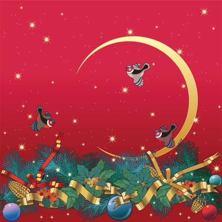 winter birds on red backgroundのイラスト素材