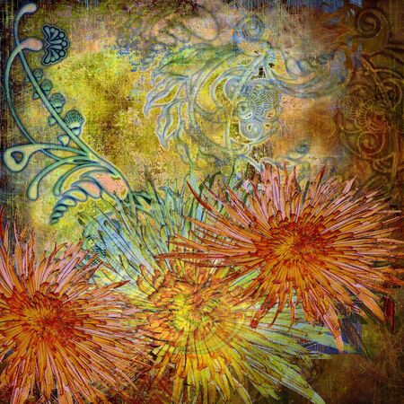 floral design chrysanthemum yellow, vintageの写真素材