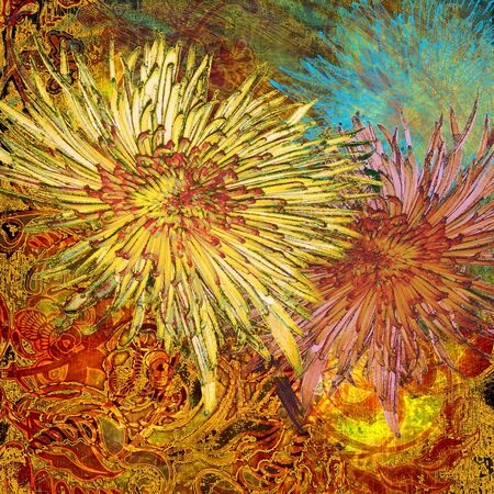 floral design chrysanthemum yellow, vintageの写真素材