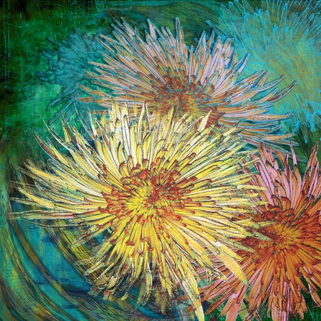 floral design chrysanthemum yellow, vintageの写真素材