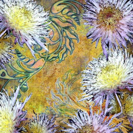 floral design chrysanthemum yellow, vintageの写真素材
